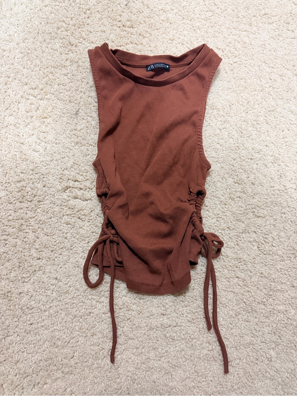 Zara Ribbed Side-Tie Tank in Rust